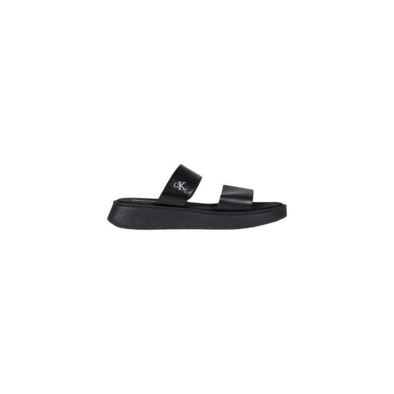 Calvin Klein Jeans Black Leather Sandal Slide Double