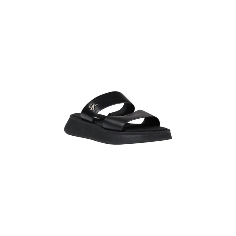Calvin Klein Jeans Black Leather Sandal Slide Double