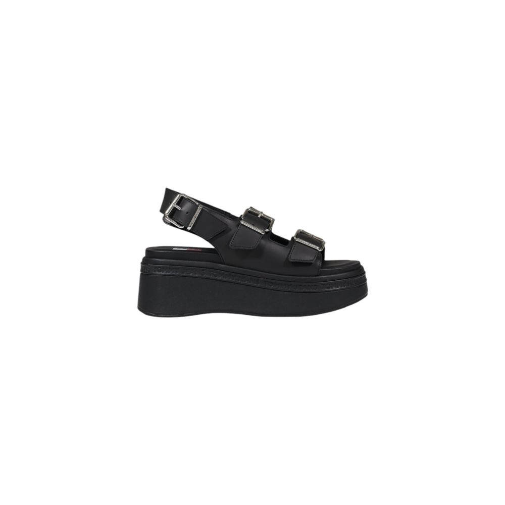 Tommy Hilfiger Jeans Black Leather Sandal - TJW WEDGE