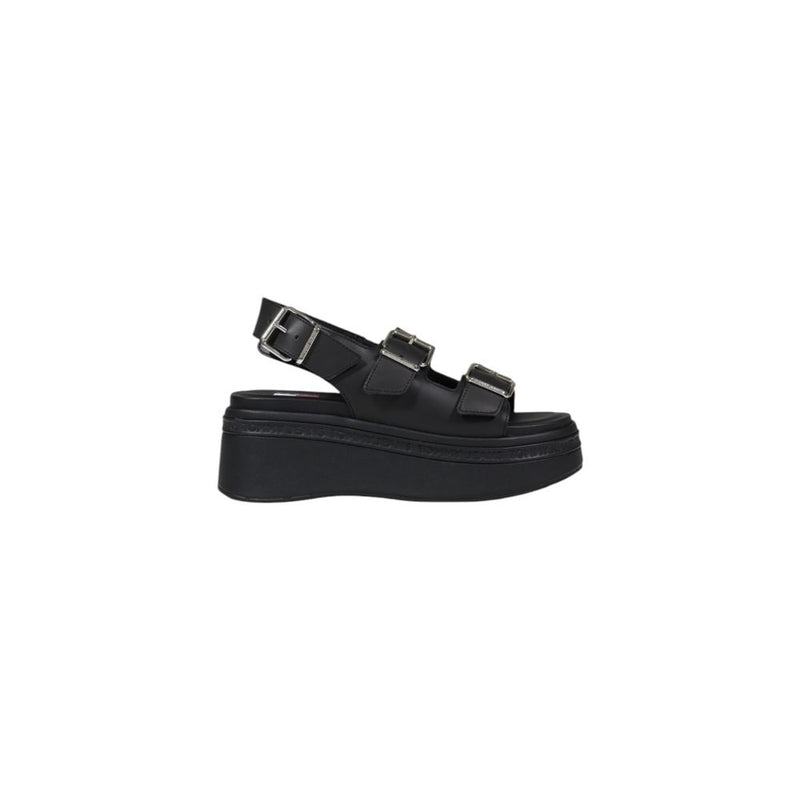 Tommy Hilfiger Jeans Black Leather Sandal - TJW WEDGE