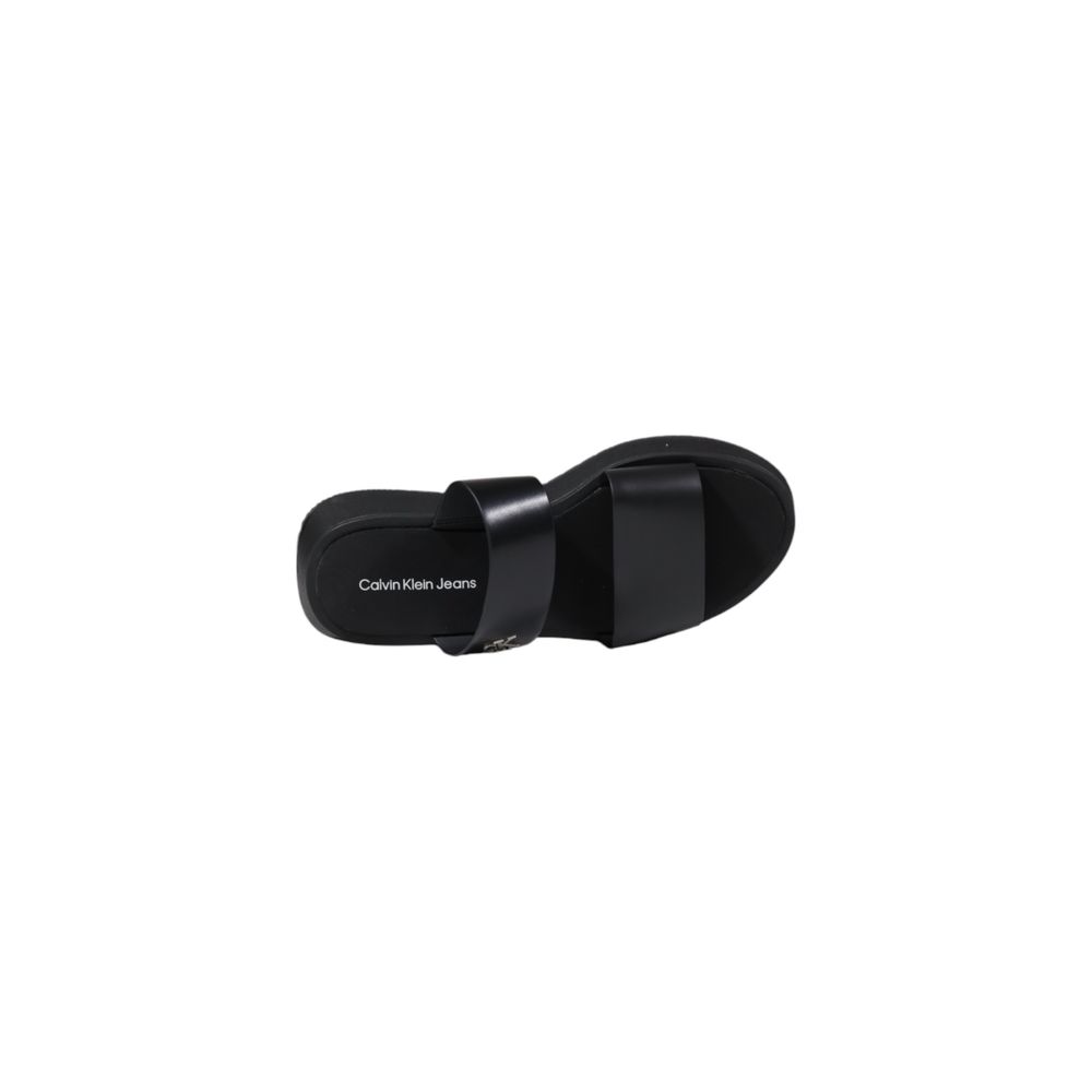 Calvin Klein Jeans Black Leather Sandal Slide Double