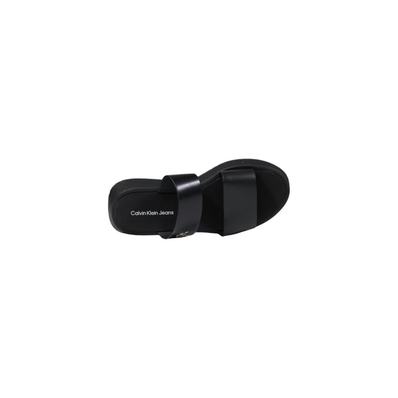 Calvin Klein Jeans Black Leather Sandal Slide Double