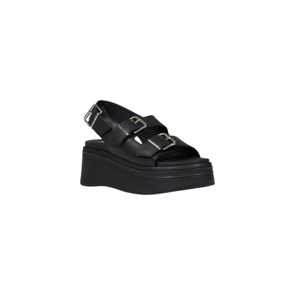 Tommy Hilfiger Jeans Black Leather Sandal - TJW WEDGE
