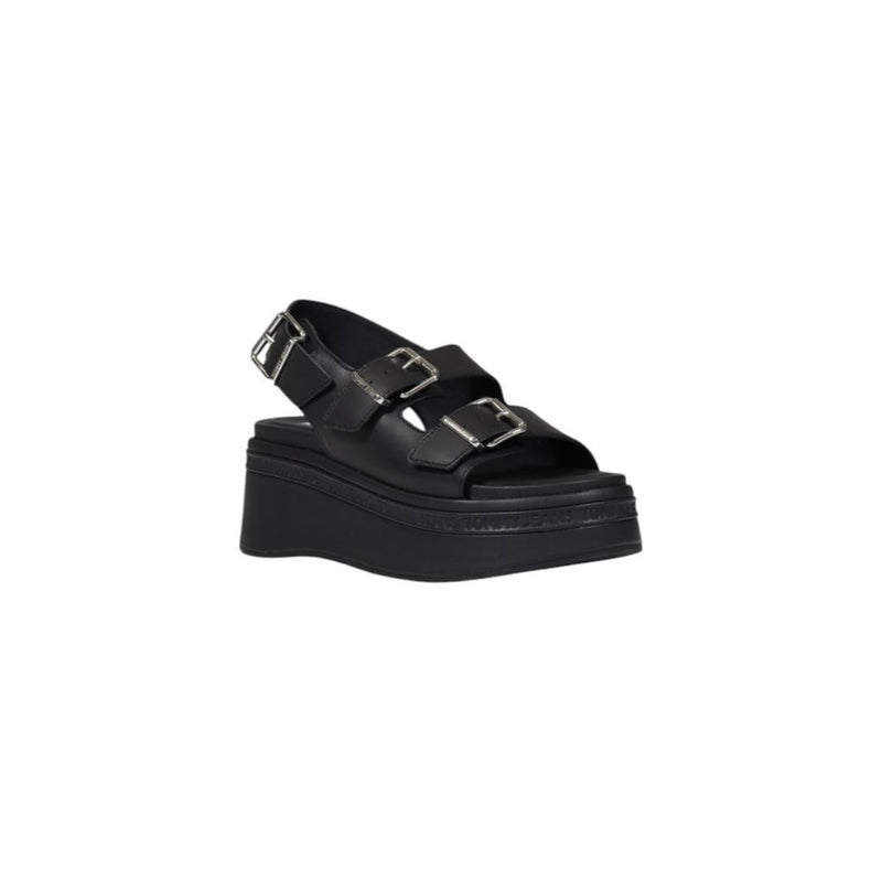 Tommy Hilfiger Jeans Black Leather Sandal - TJW WEDGE