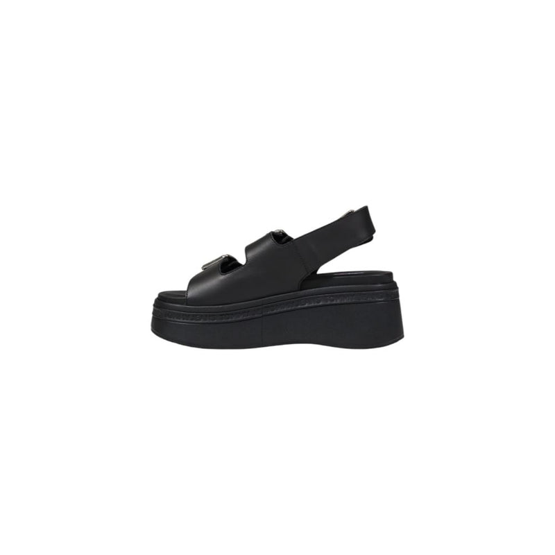 Tommy Hilfiger Jeans Black Leather Sandal - TJW WEDGE