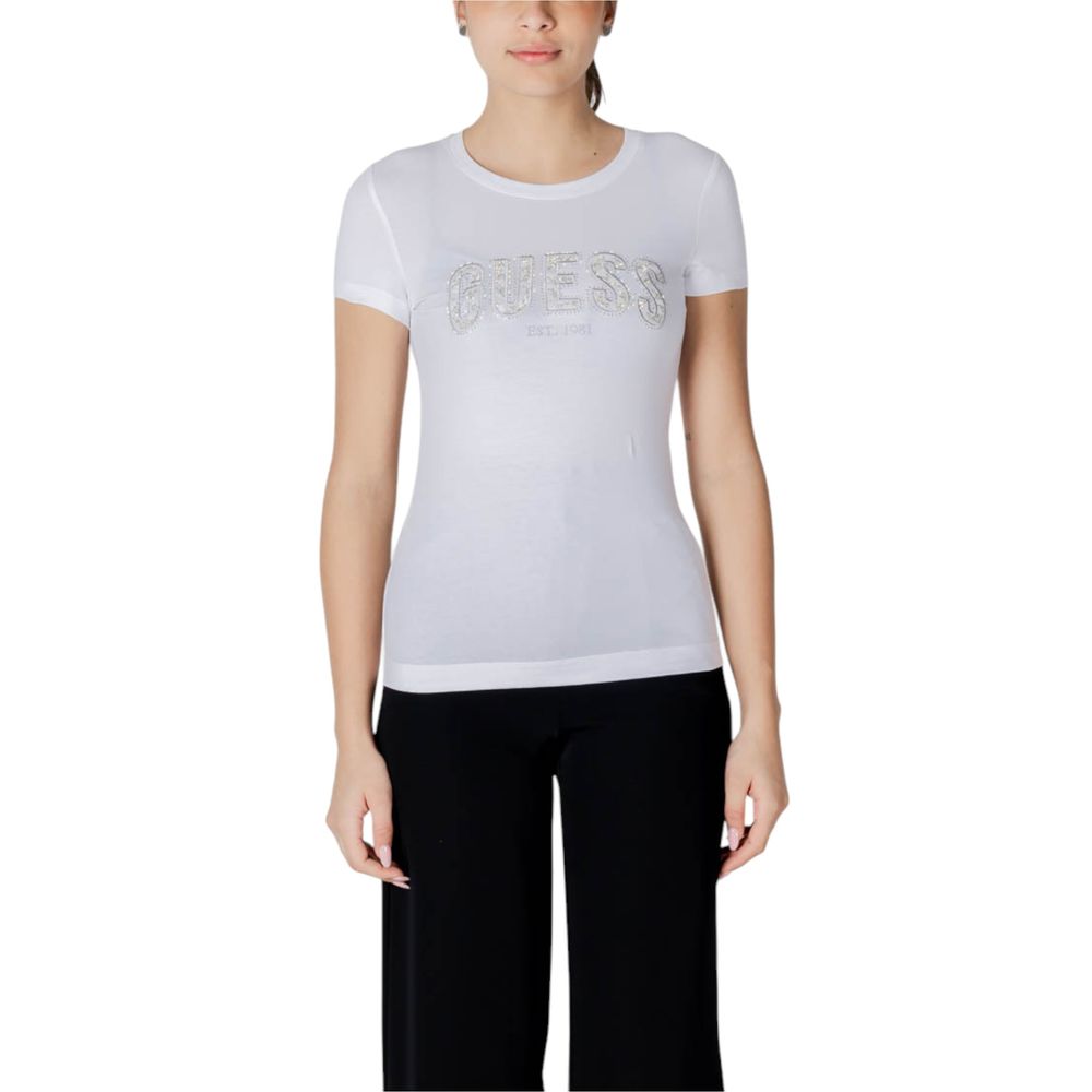 Guess CN SS LOGO LACE TEE Women's White Cotton T-Shirt