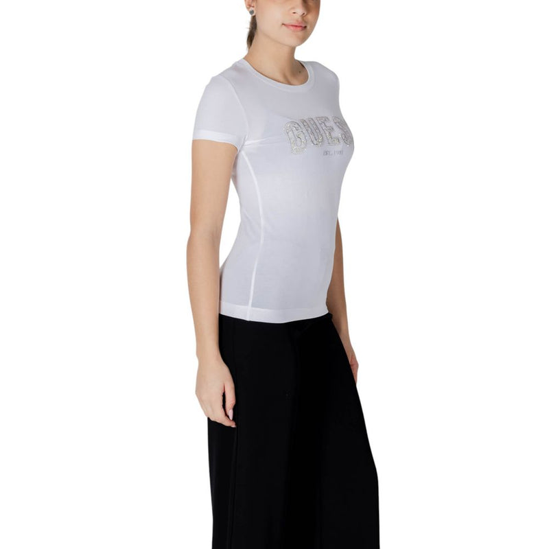 Guess CN SS LOGO LACE TEE - T-shirt Femme Blanc en Coton