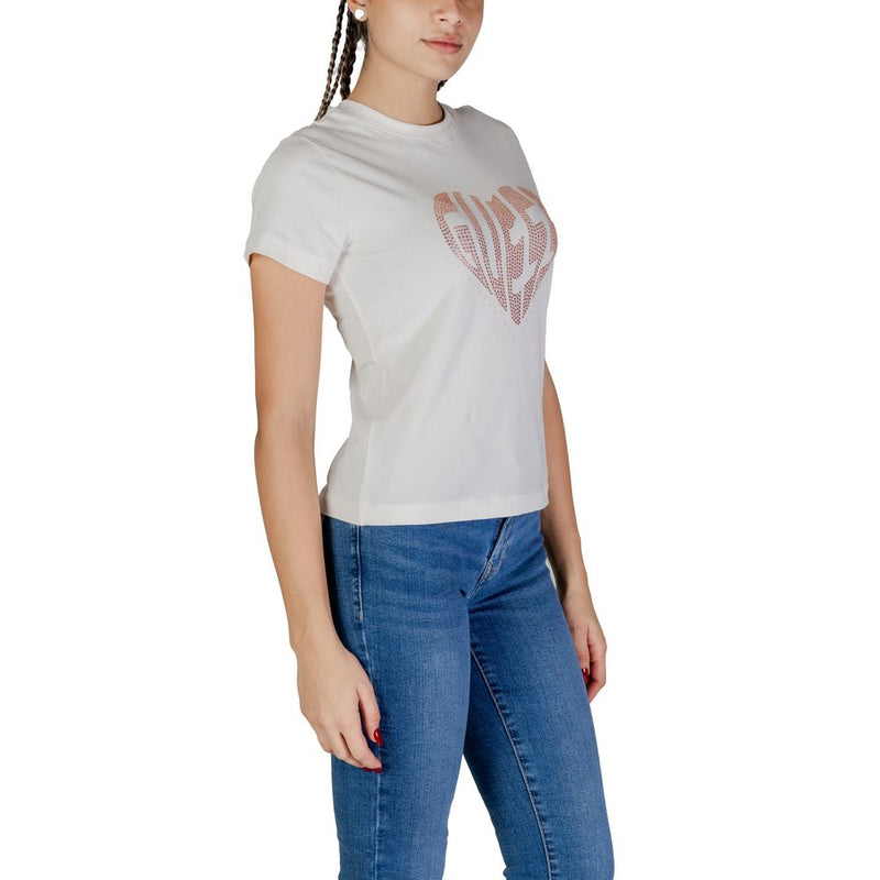 Guess Active JULIA RHINESTONE T-Shirt en Coton Crème pour Femmes