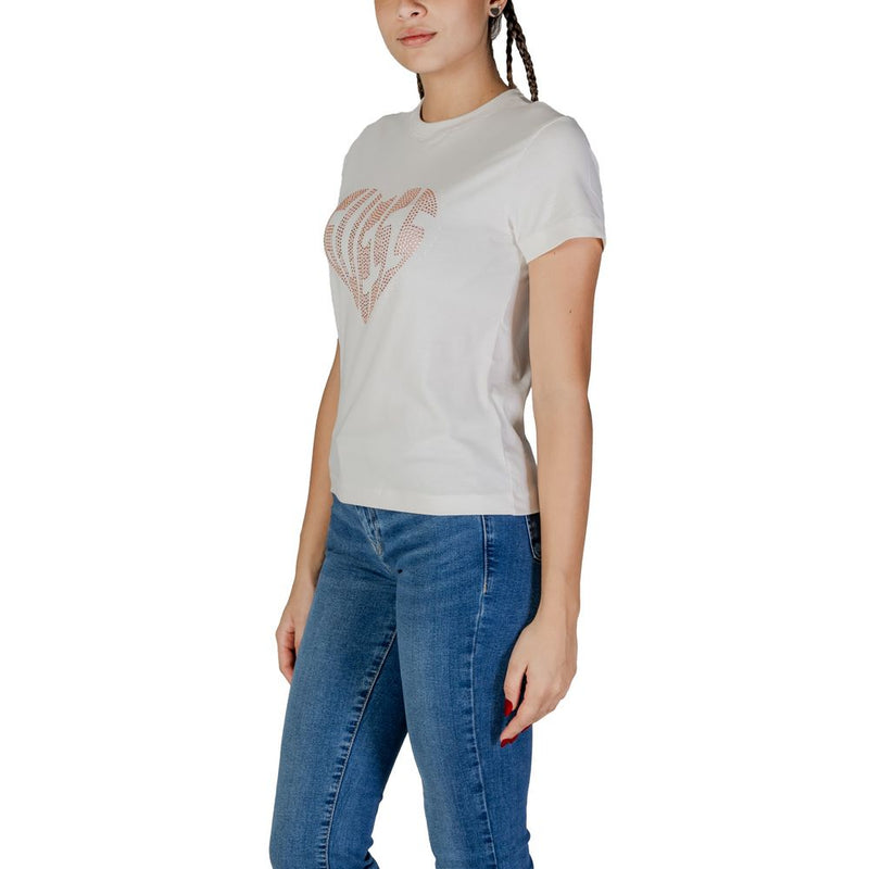 Guess Active JULIA RHINESTONE T-Shirt en Coton Crème pour Femmes