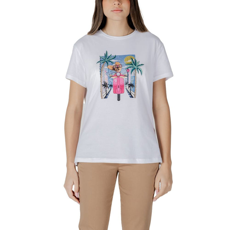 Liu Jo Women's White Cotton T-Shirt with Colorful Print - WA5260JS003