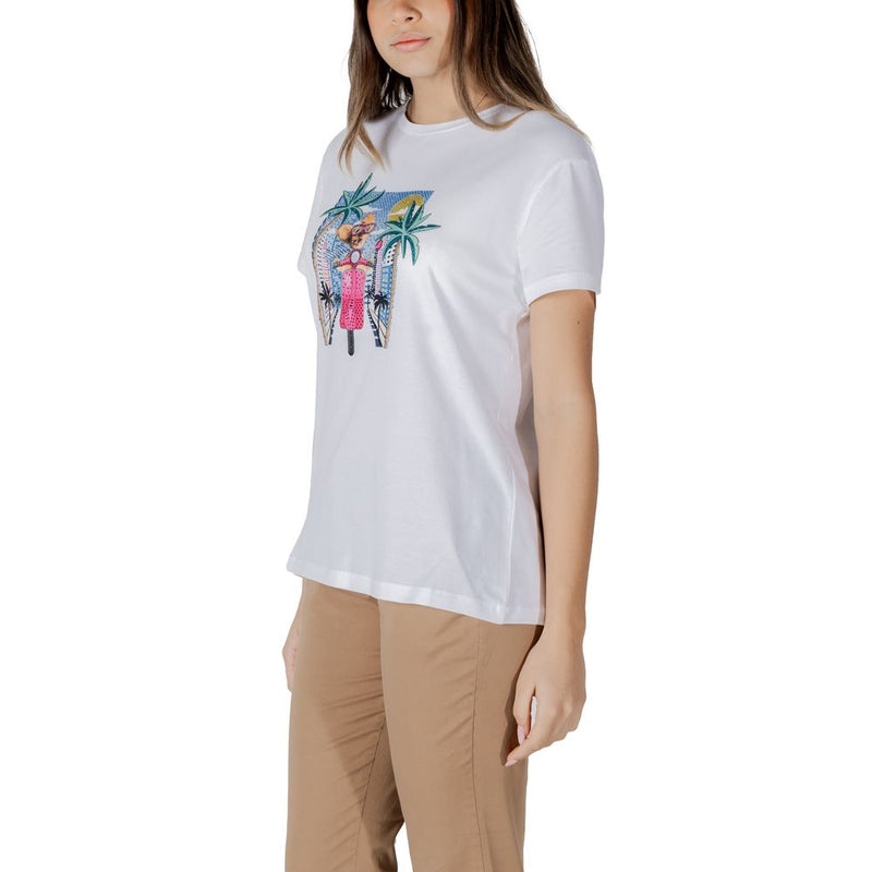 Liu Jo Women's White Cotton T-Shirt with Colorful Print - WA5260JS003