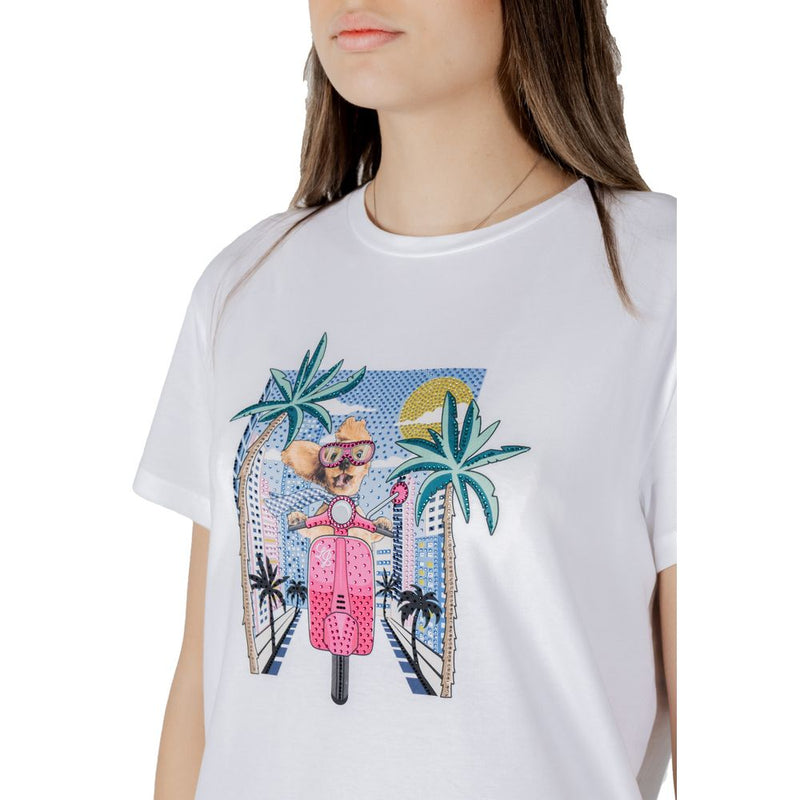 Liu Jo Women's White Cotton T-Shirt with Colorful Print - WA5260JS003
