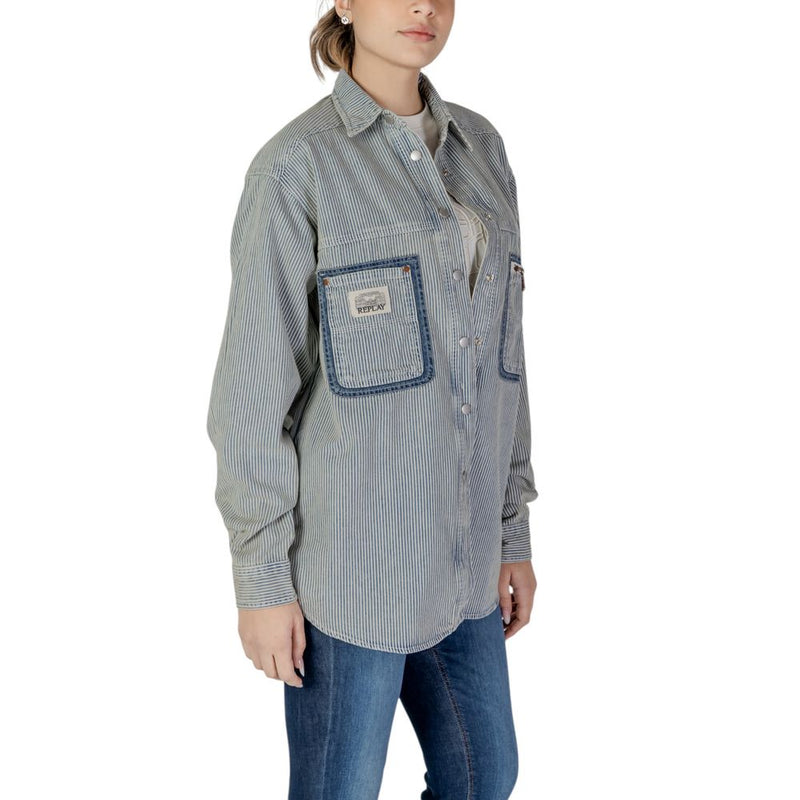 Replay W2188.000.850 89A Blouse en Coton Bleu pour Femme