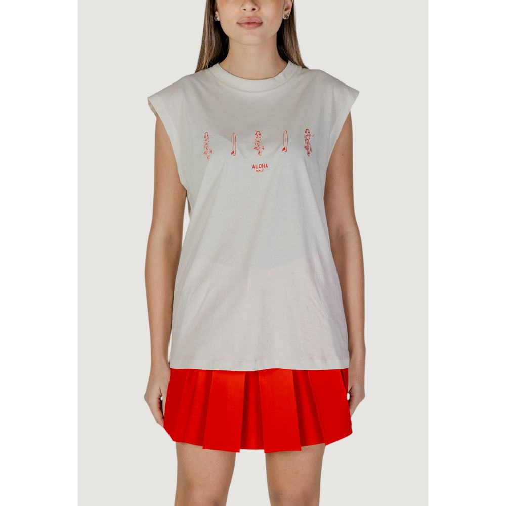 Replay W3409C.000.20994 Top en Coton Crème pour Femmes