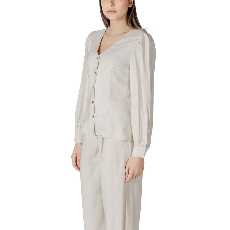 Vila Clothes Vimulli V-Neck L/S Top - Elegant Cream Blouse