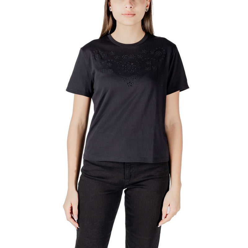 T-shirt en coton noir Jacqueline De Yong avec broderie anglaise