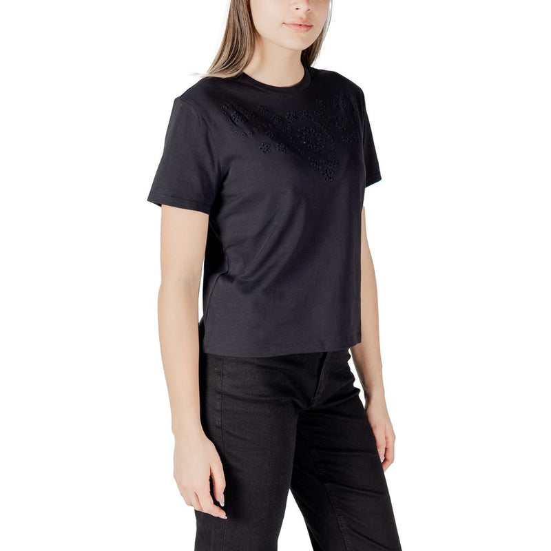 T-shirt en coton noir Jacqueline De Yong avec broderie anglaise