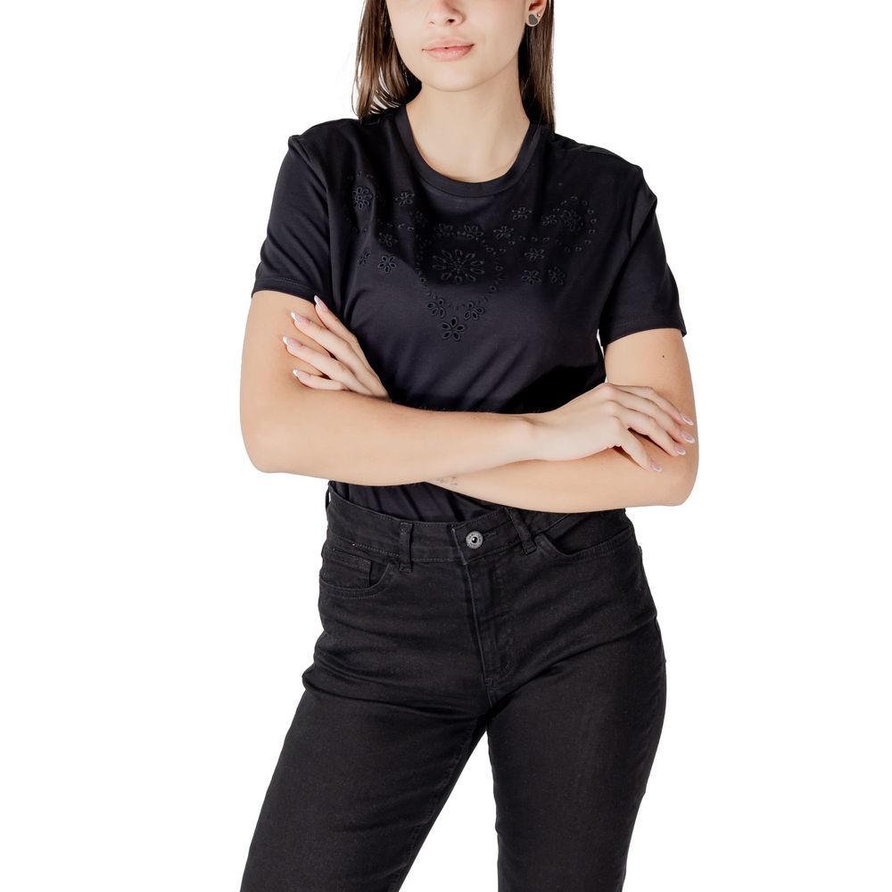T-shirt en coton noir Jacqueline De Yong avec broderie anglaise
