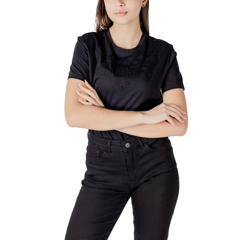 T-shirt en coton noir Jacqueline De Yong avec broderie anglaise