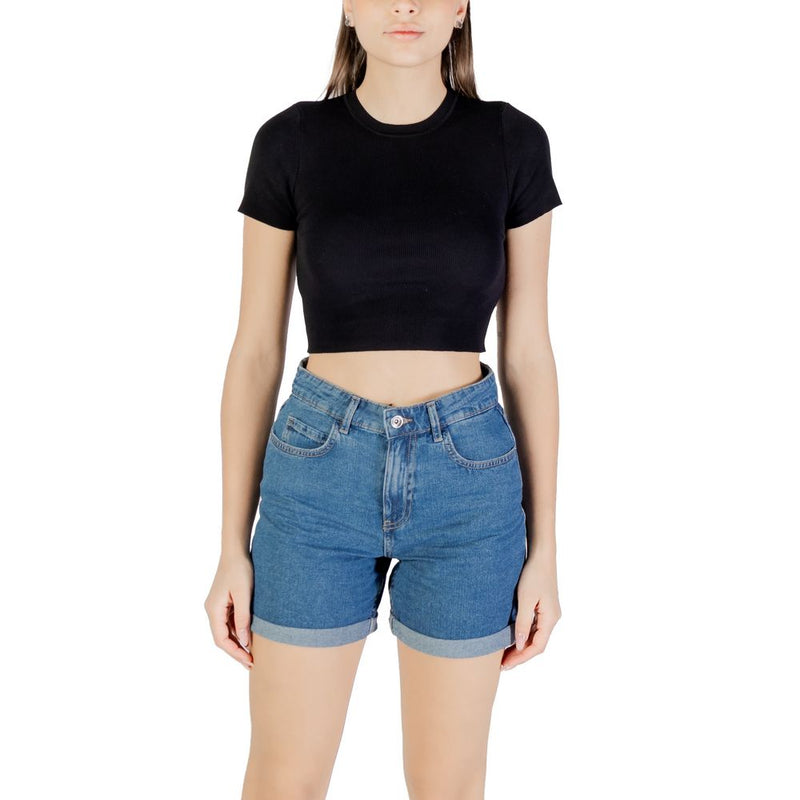Jacqueline De Yong Black Viscose Sweater - Short Sleeve Crop Top