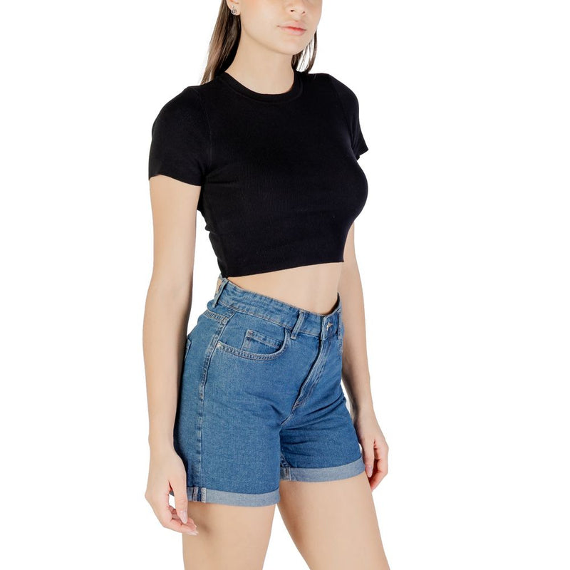 Jacqueline De Yong Black Viscose Sweater - Short Sleeve Crop Top