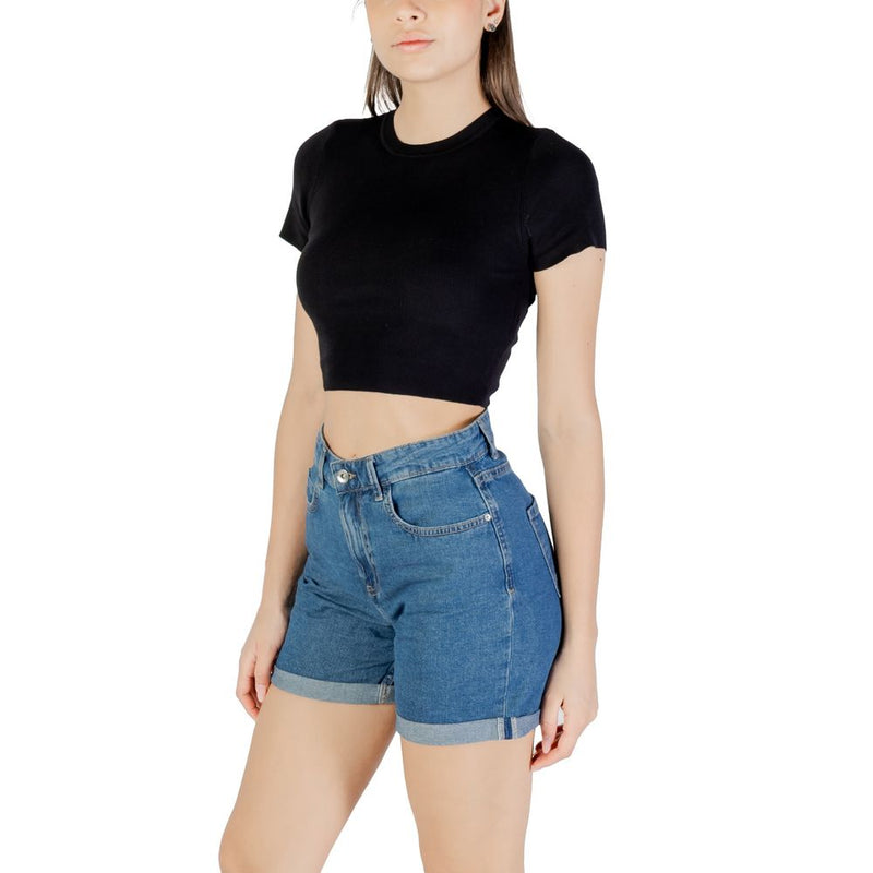 Jacqueline De Yong Black Viscose Sweater - Short Sleeve Crop Top