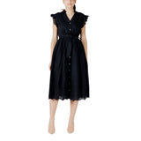 Vila Clothes Vianglassi Robe Midi Noire en Coton pour Femme