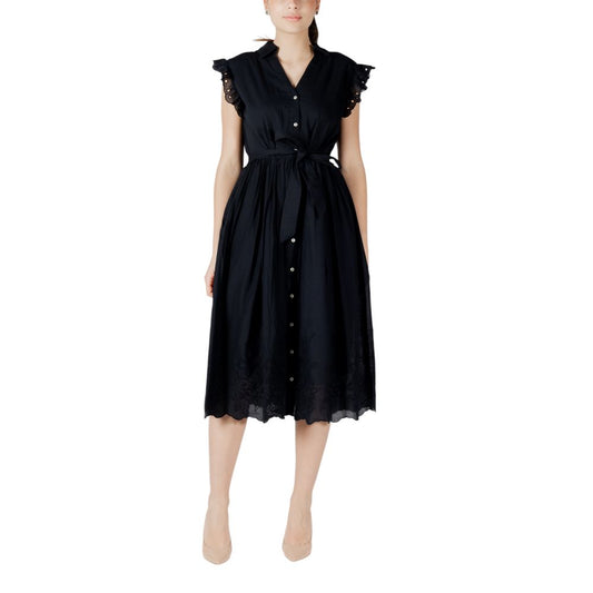 Vila Clothes Vianglassi Robe Midi Noire en Coton pour Femmes