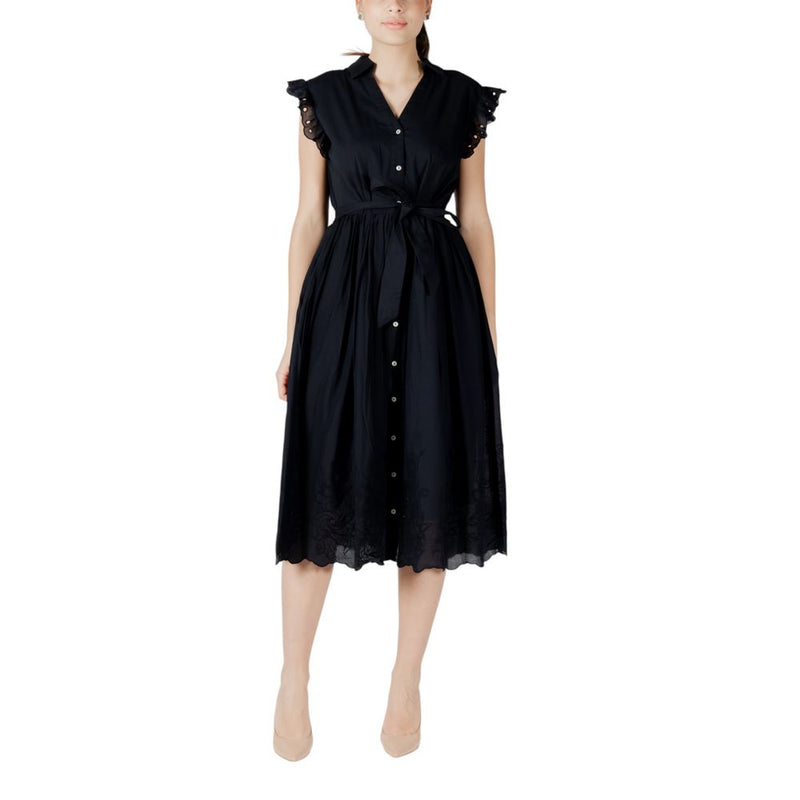 Vila Clothes Vianglassi Black Cotton Midi Dress for Women