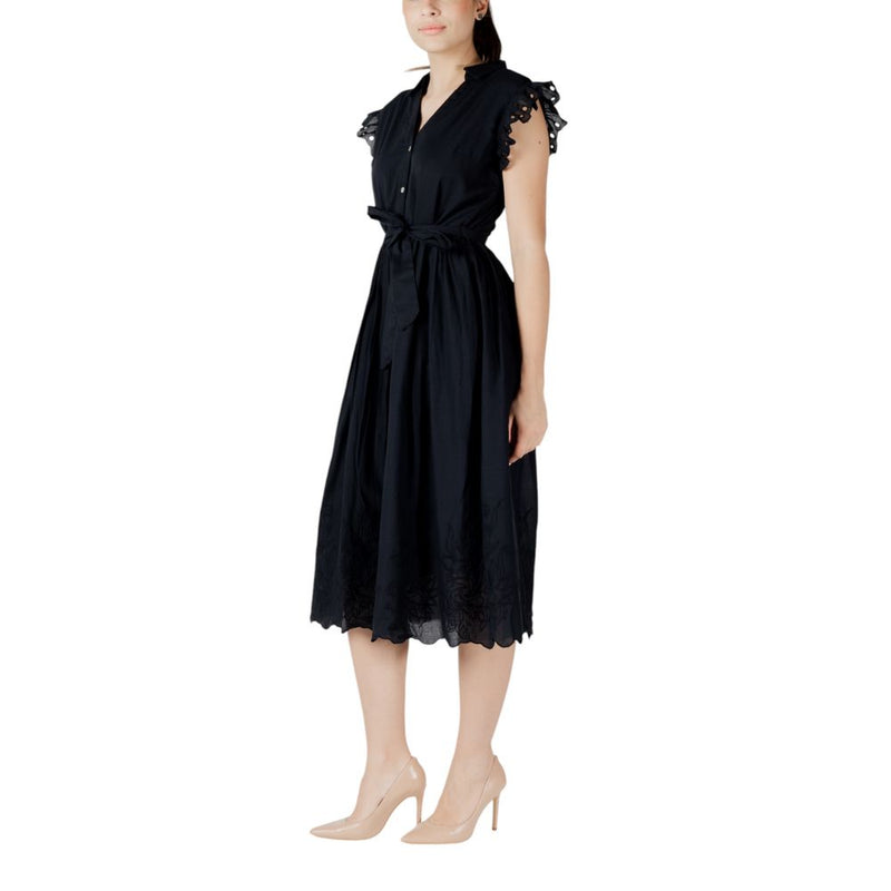 Vila Clothes Vianglassi Black Cotton Midi Dress for Women