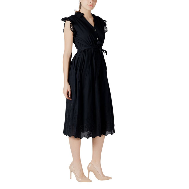 Vila Clothes Vianglassi Black Cotton Midi Dress for Women