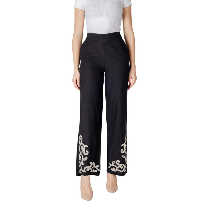 Vila Clothes Vipolene Pantalon Noir Taille Haute en Viscose