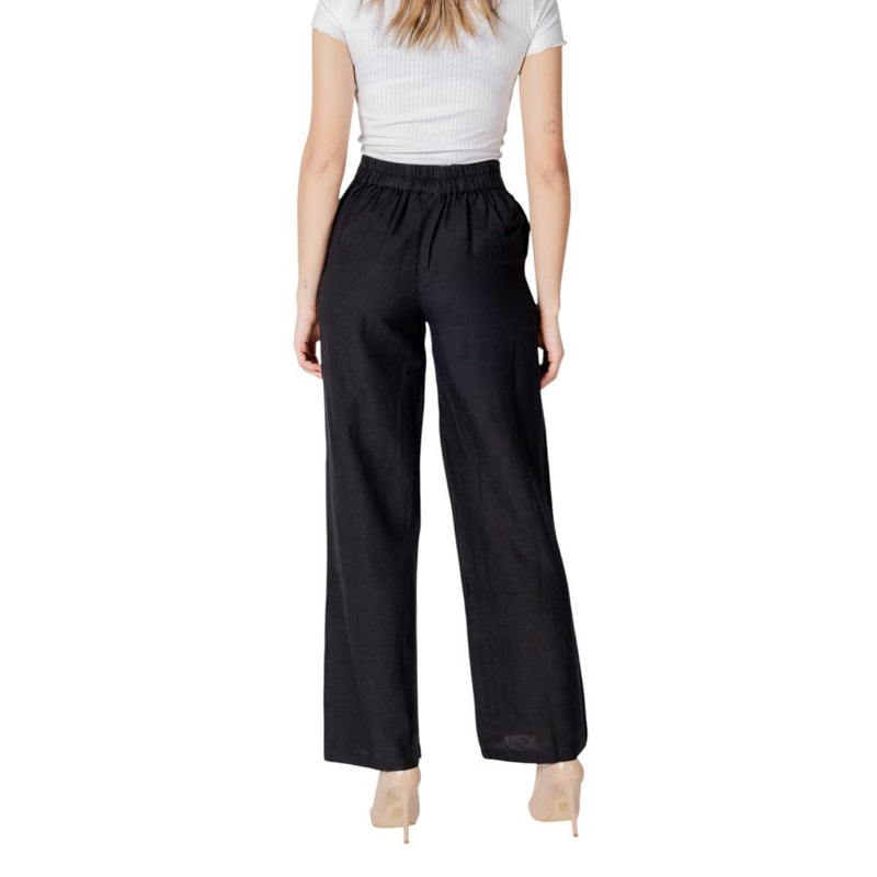 Vila Clothes Vipolene Pantalon Noir Taille Haute en Viscose