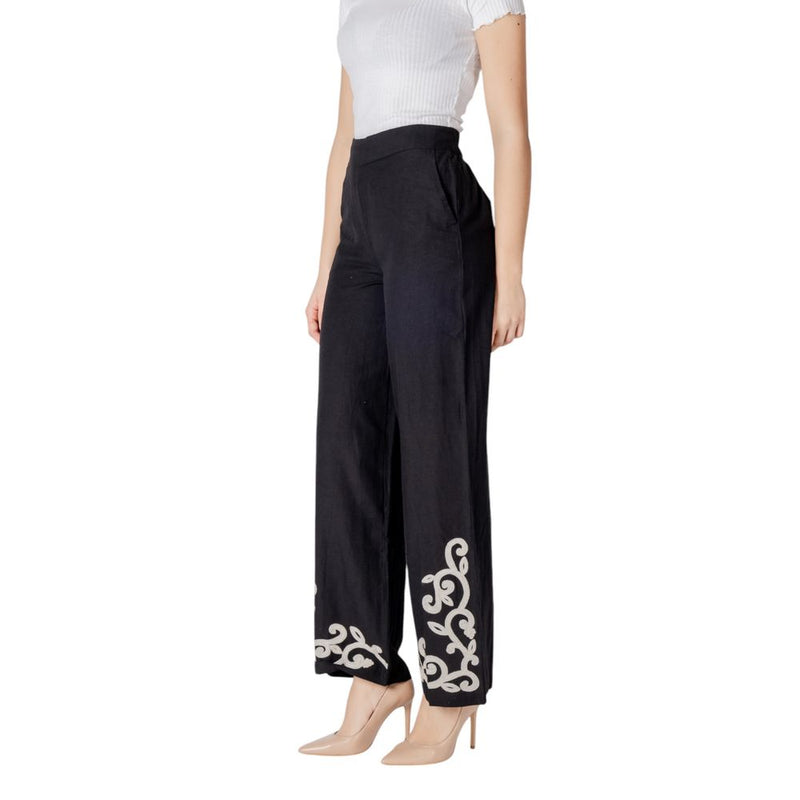Vila Clothes Vipolene Pantalon Noir Taille Haute en Viscose