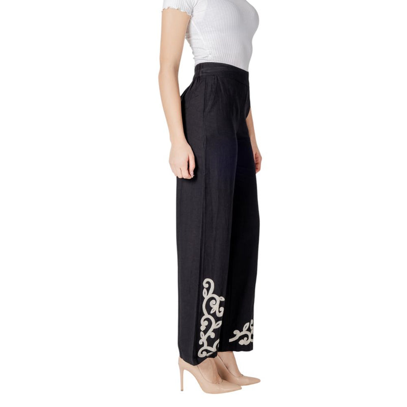 Vila Clothes Vipolene Pantalon Noir Taille Haute en Viscose