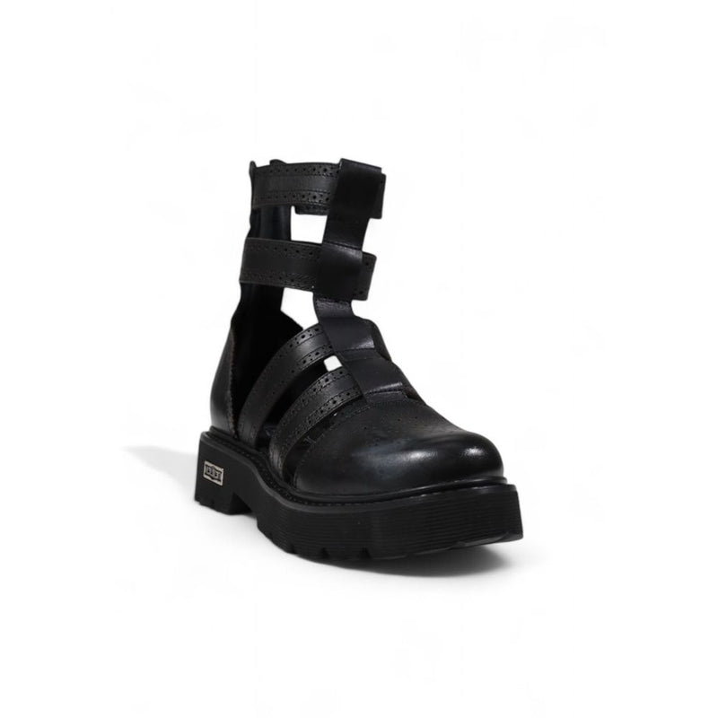 Cult Black Leather Sandal - SLASH 4441 MID W LEAT/PERF. LEAT