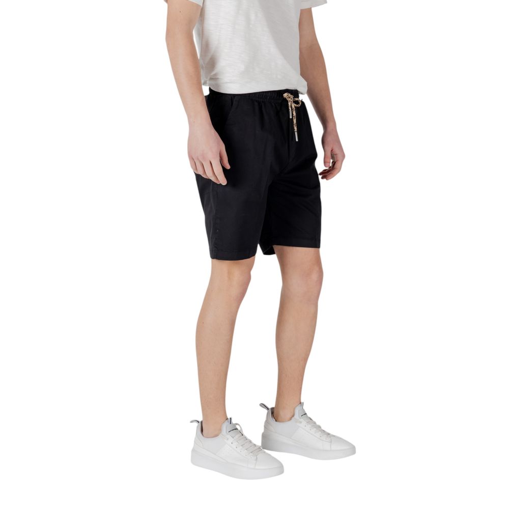 Gianni Lupo Black Cotton Bermuda Shorts for Men