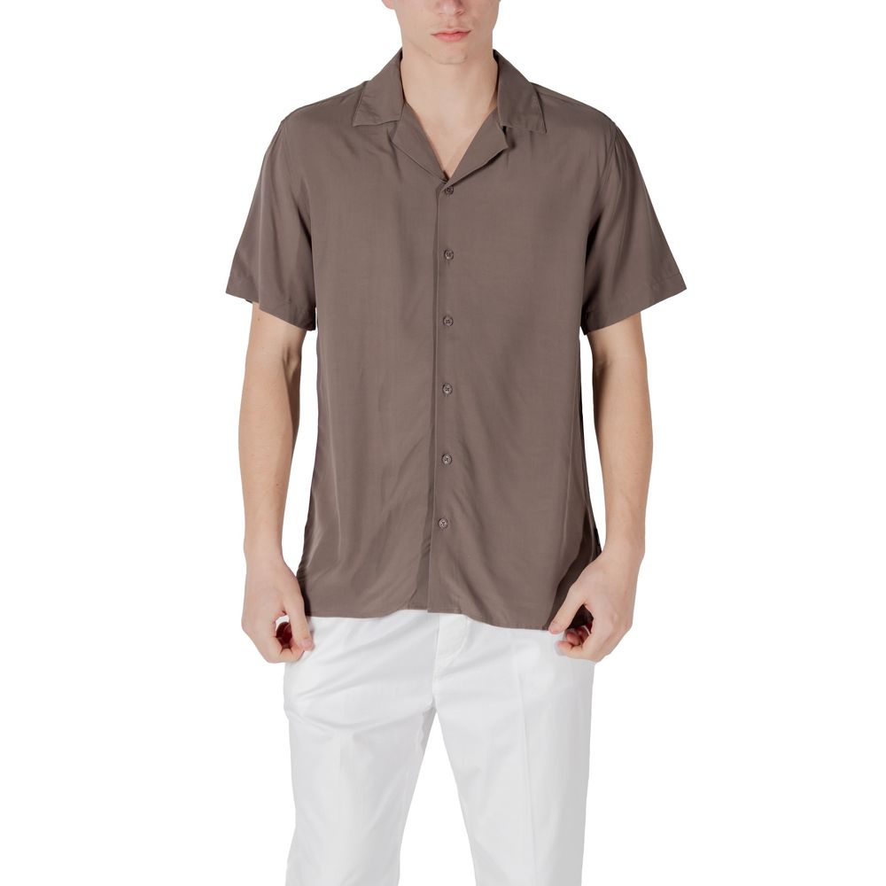 Gianni Lupo GL7678S Chemise Brune en Viscose à Manches Courtes