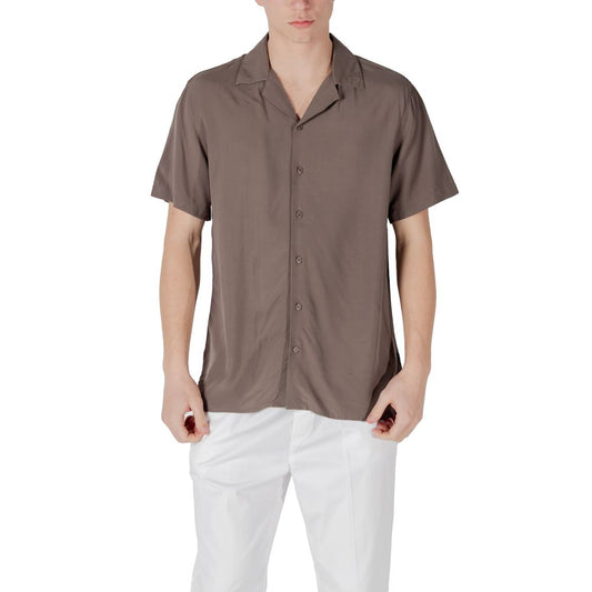 Chemise à manches courtes en viscose marron de Gianni Lupo