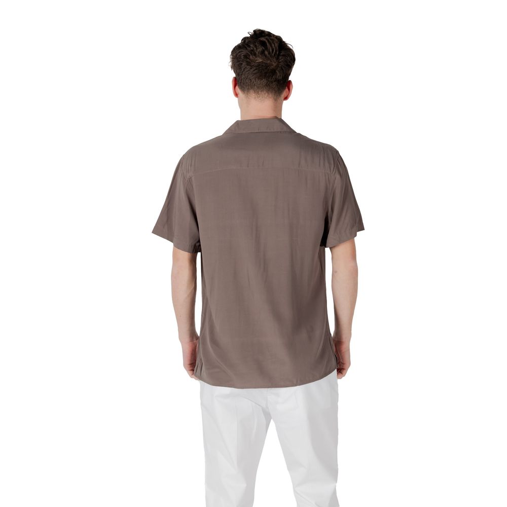 Gianni Lupo GL7678S Chemise Brune en Viscose à Manches Courtes