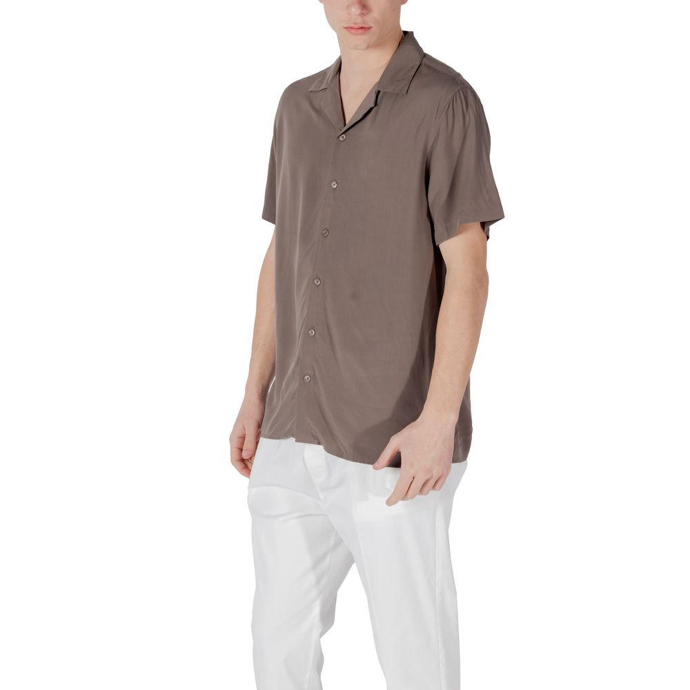 Gianni Lupo GL7678S Chemise Brune en Viscose à Manches Courtes