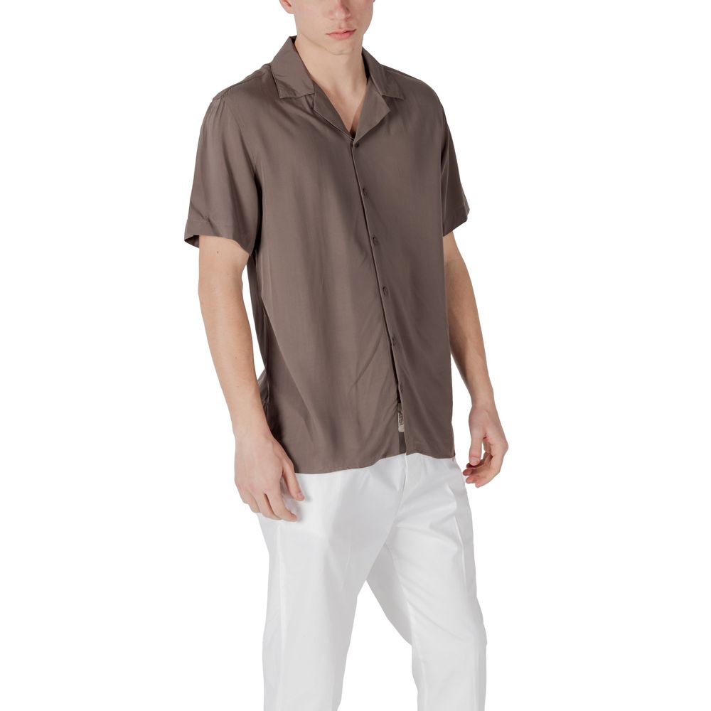 Gianni Lupo GL7678S Chemise Brune en Viscose à Manches Courtes
