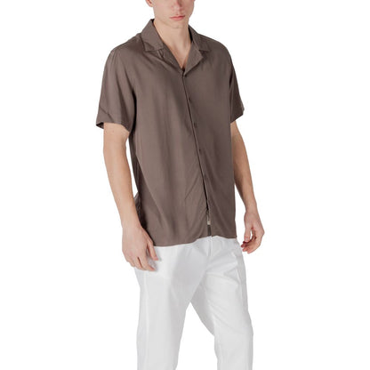 Chemise à manches courtes en viscose marron de Gianni Lupo