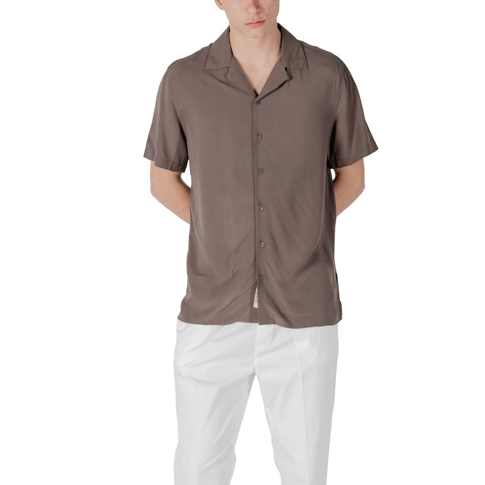 Gianni Lupo GL7678S Chemise Brune en Viscose à Manches Courtes