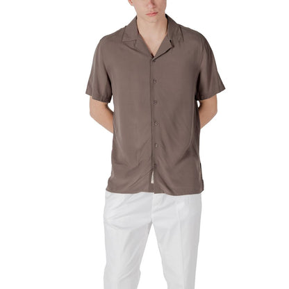 Chemise à manches courtes en viscose marron de Gianni Lupo