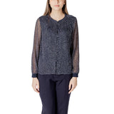 Street One Blue Printed Chiffon Blouse with Placket Detail