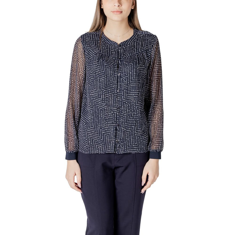 Street One Blouse Chiffon Imprimée Bleue avec Détail de Placket