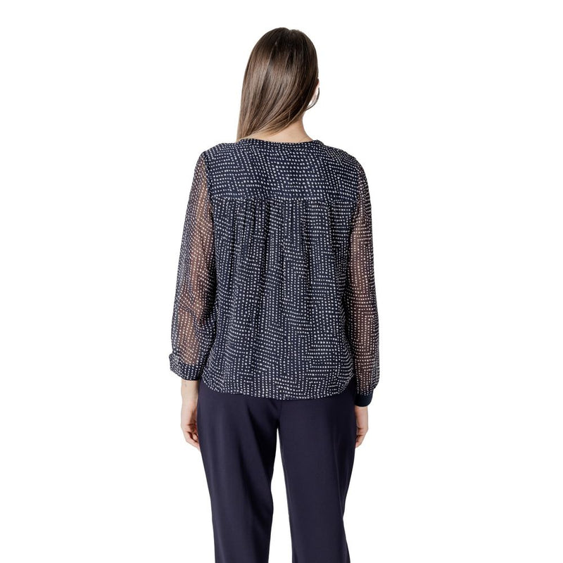 Street One Blouse Chiffon Imprimée Bleue avec Détail de Placket