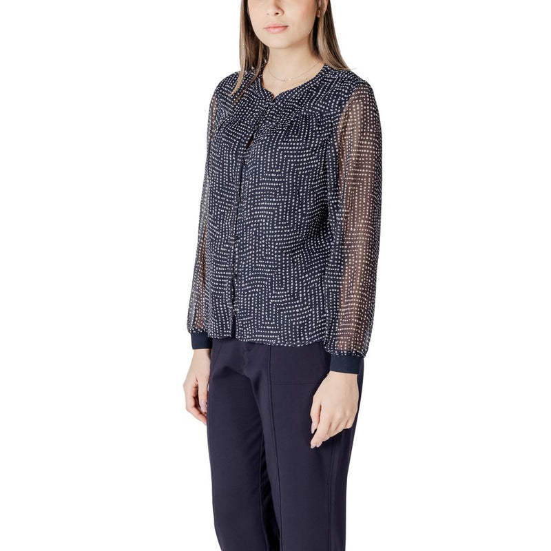 Street One Blouse Chiffon Imprimée Bleue avec Détail de Placket
