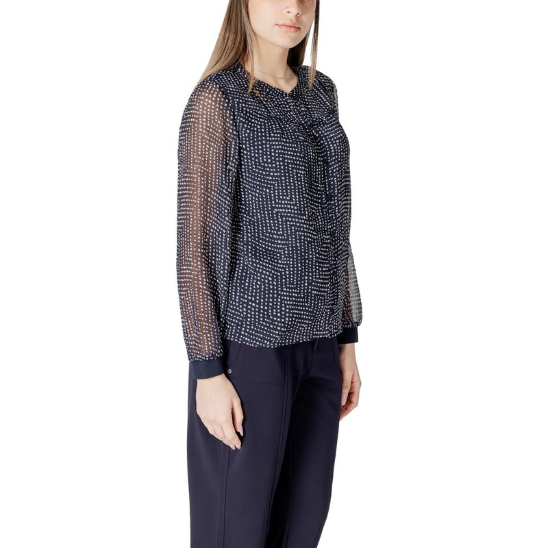 Street One Blouse Chiffon Imprimée Bleue avec Détail de Placket